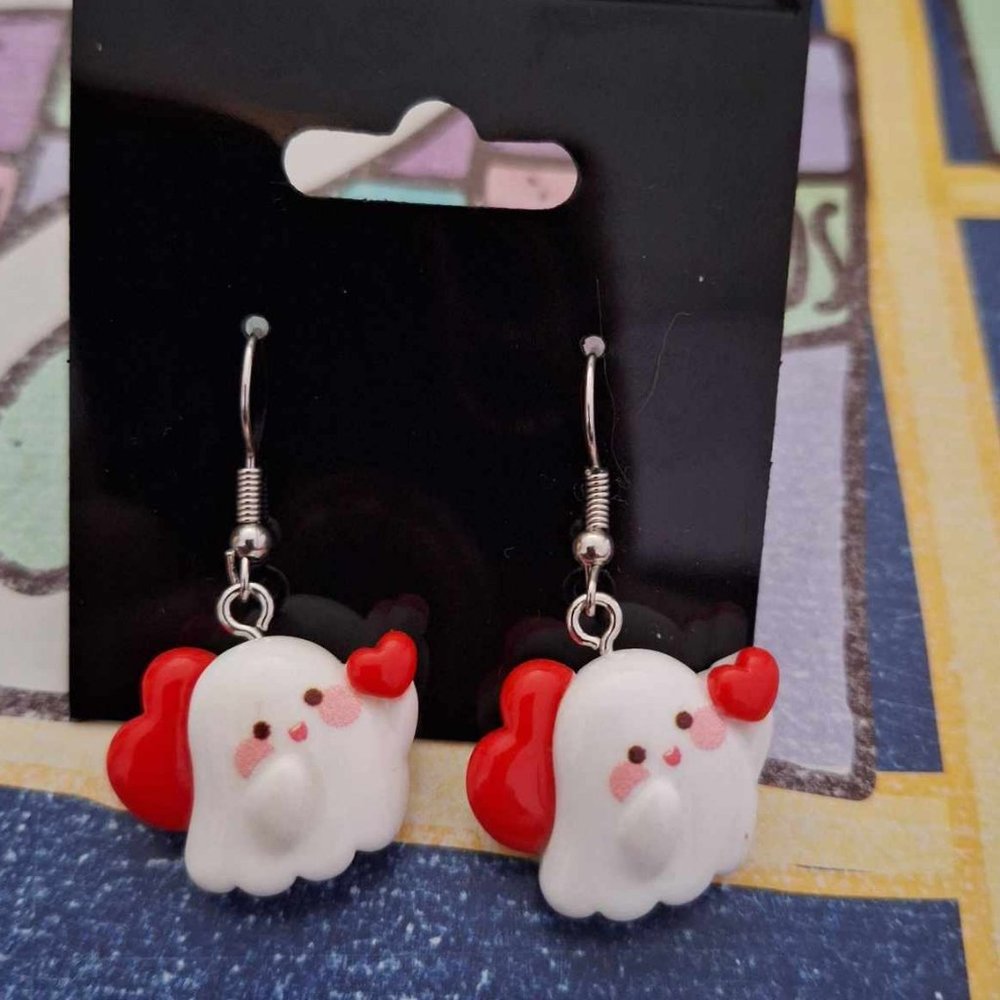 Cute Ghost with Heart Earrings